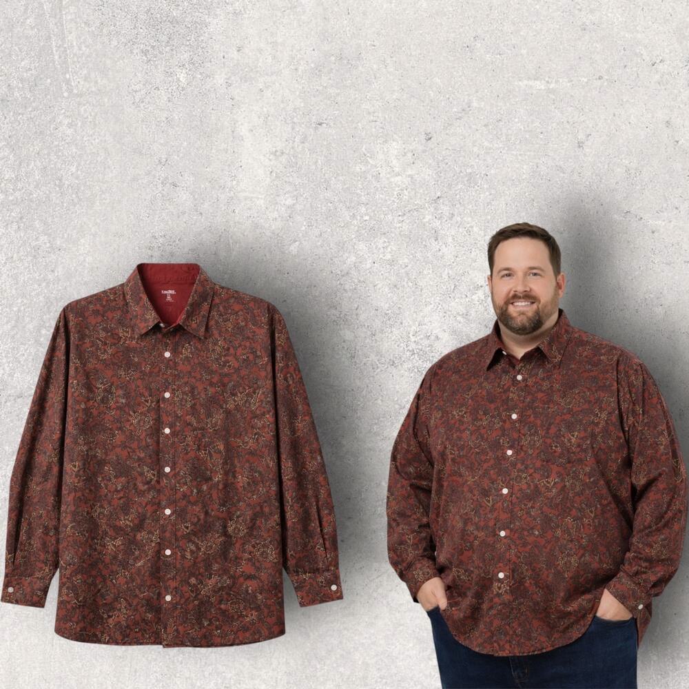 Kingsize Shirt 2XL Big Tall Paisley Button Up Streetwear Retro Statement